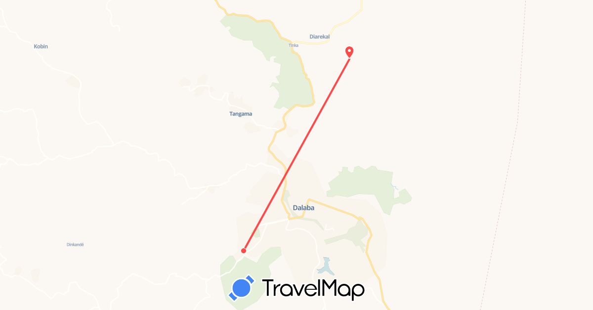 TravelMap itinerary: driving, hiking in Guinea (Africa)